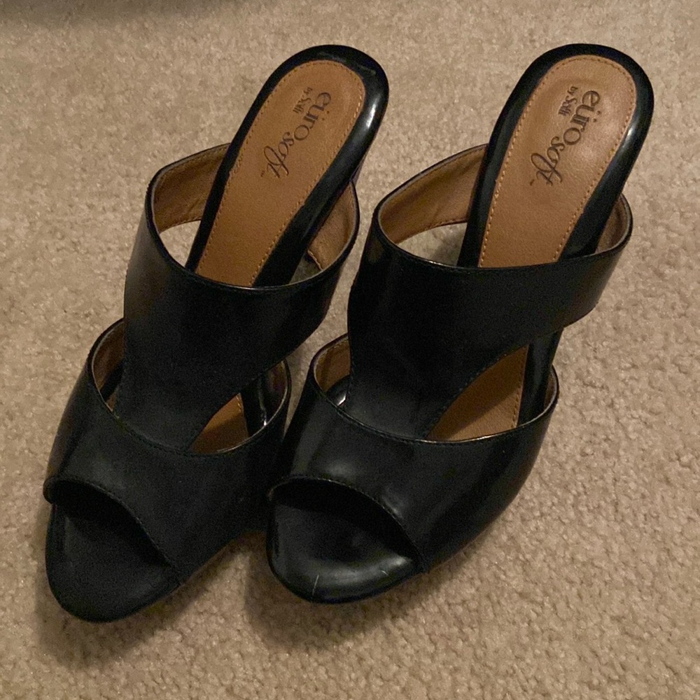 Euro soft black slide on 3” heels size 7